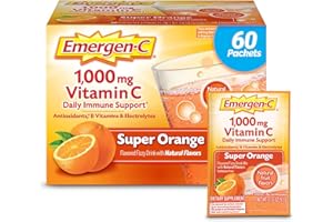 Emergen-C 1000mg Vitamin C Powder for Daily Immune Support Caffeine Free Vitamin C Supplements with Zinc and Manganese, B Vitamins and Electrolytes, Super Orange Flavor - 60 Count/2 Month Supply