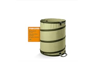 Fiskars Kangaroo Collapsible Garden Bag with Heavy Duty Hardshell Bottom for Yard Waste, 30 Gallon Reusable Container for Lawn Care and Gardening