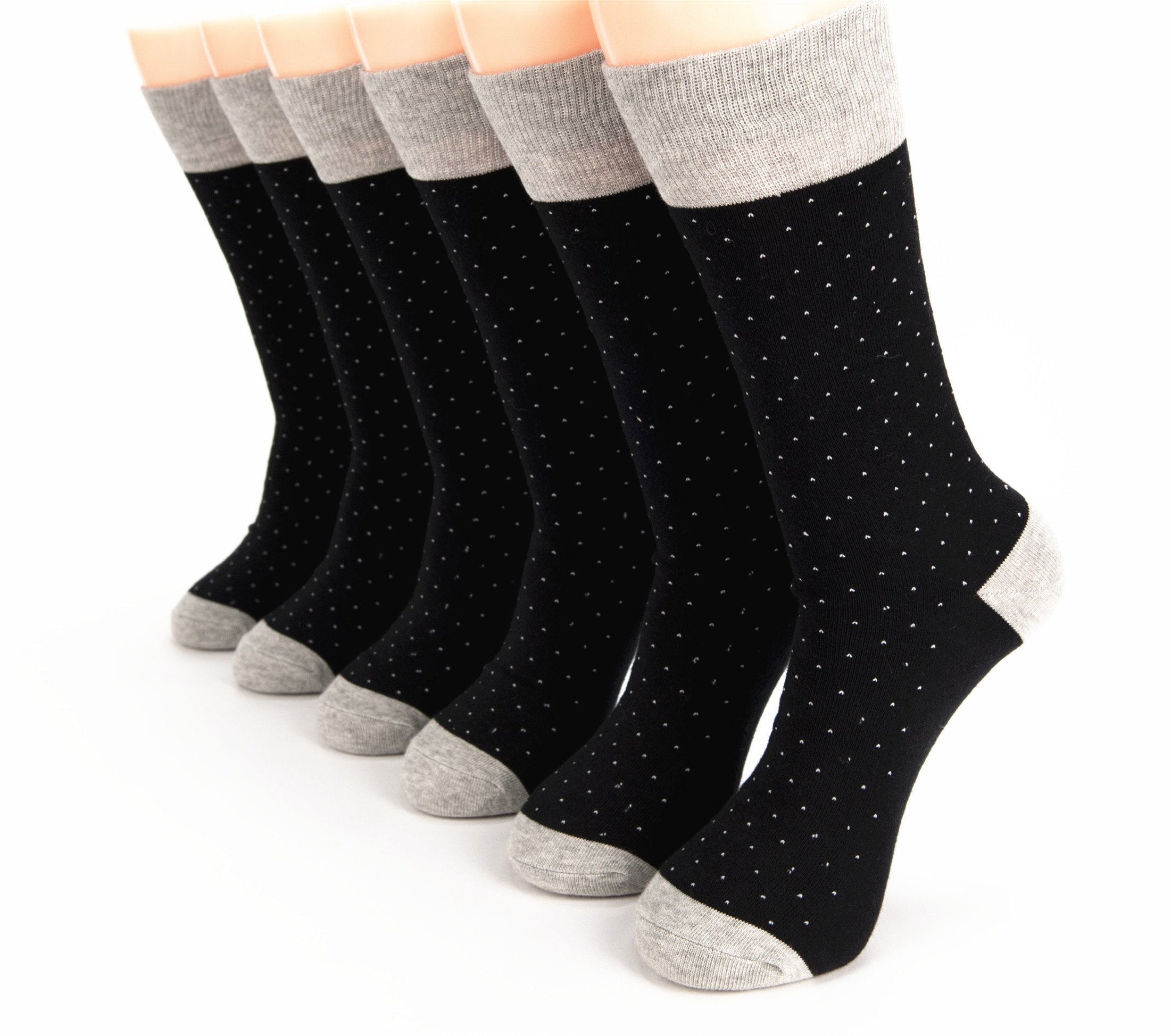 Hapyfost 6 Pack Men’s Socks Dots Crew Dress Socks, 10-13 (BLACK)