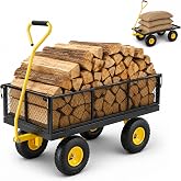 VEVOR 500lbs Steel Garden Cart Heavy Duty Metal Utility Garden Wagon | 10" All Terrain Tires, Metal Mesh Removable Sides, 180&deg; Rotating Handle For Yard Patio Garden Outdoor Use