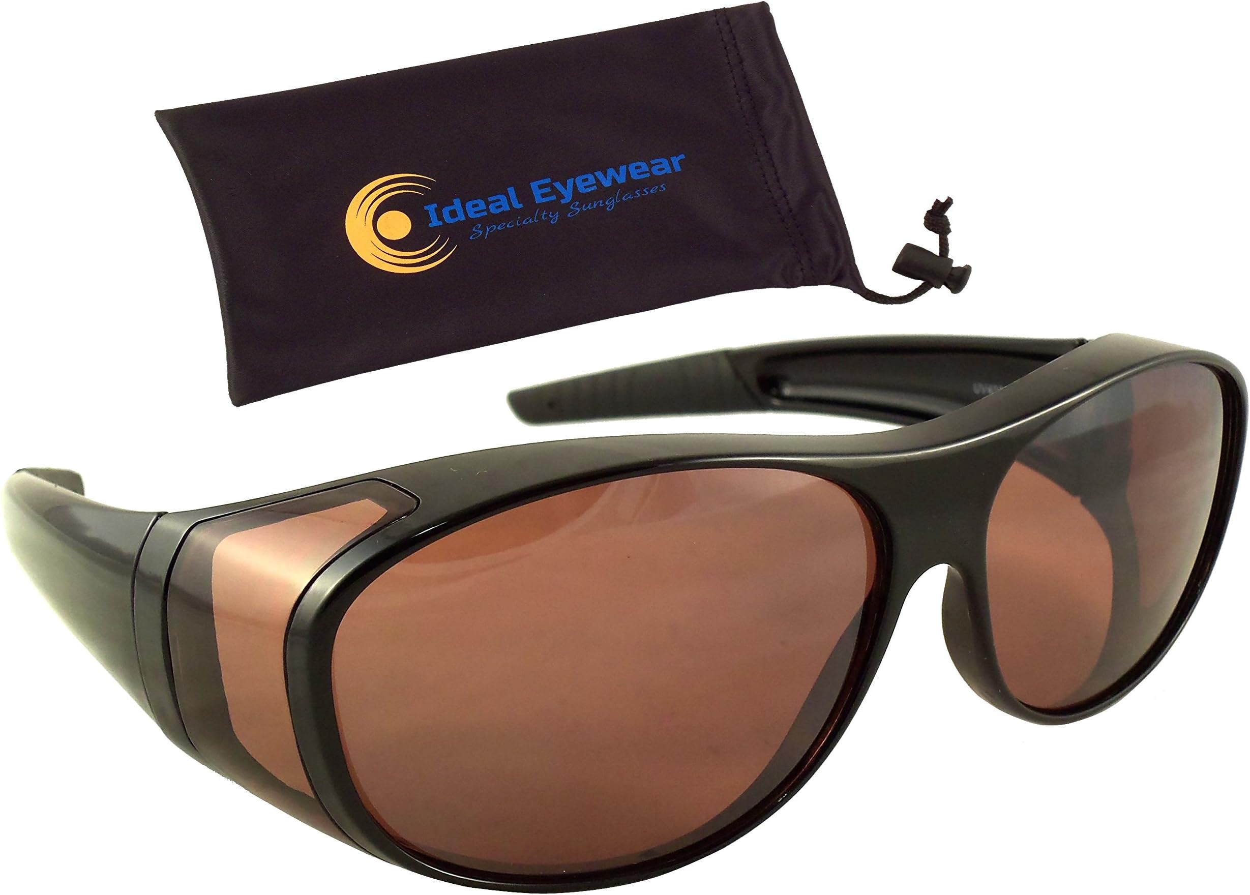 Ideal Eyewear Sun Shield Blue Blocking Fit Over Sunglasses HD Copper Lenses - Wear Over Glasses - Wrap Around