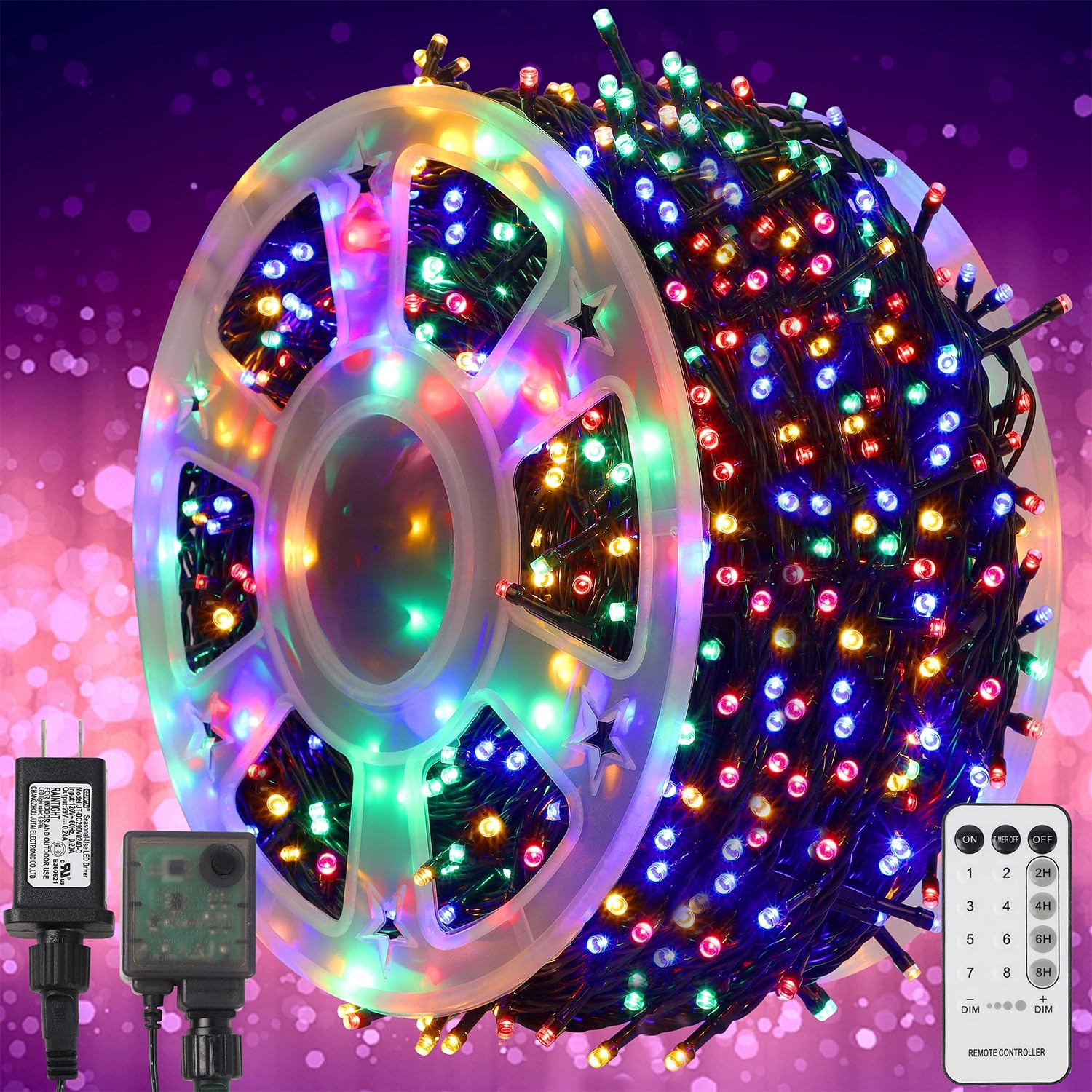 Photo 1 of WATERGLIDE 1000 LED Christmas String Lights, 328 FT Green Wire LED Decorative Fairy Lights with Remote & 8 Modes, Waterproof for Outdoor Xmas Holiday Party Garden Wedding Home Decor, Multicolor