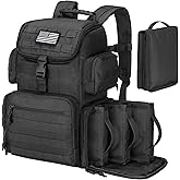 CVLIFE Tactical Range Backpack with Removable Divider, Gun Cases Bag with 4 Pistol Carrying Cases, Rucksack for Shooting (Black, Medium)