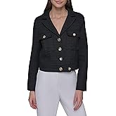KARL LAGERFELD womens Everyday Collared Essential Cropped Tweed Jacket