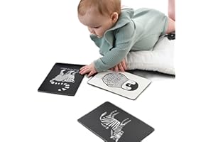 Wee Gallery Art Cards for Baby, Durable High Contrast Black and White Animal Flashcards for Newborns, Brain Development,Tummy Time Essentials for Infant and Toddler - Black and White Animals