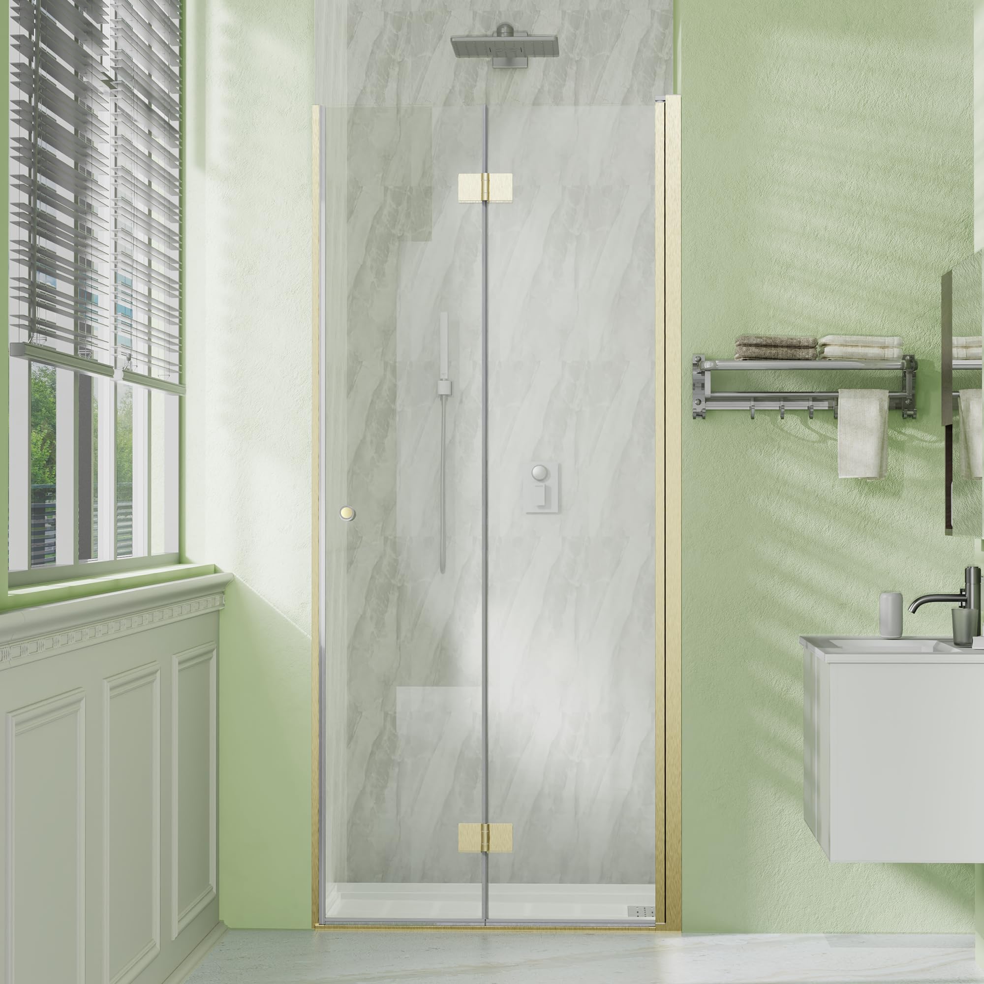 Photo 1 of ****factory sealed **********Sunrosa Frameless Bifold Shower Door, 31-2/8" W x 72" H Hinged Folding Shower Door, Glass Shower Door in Brushed Gold, Right Installation
