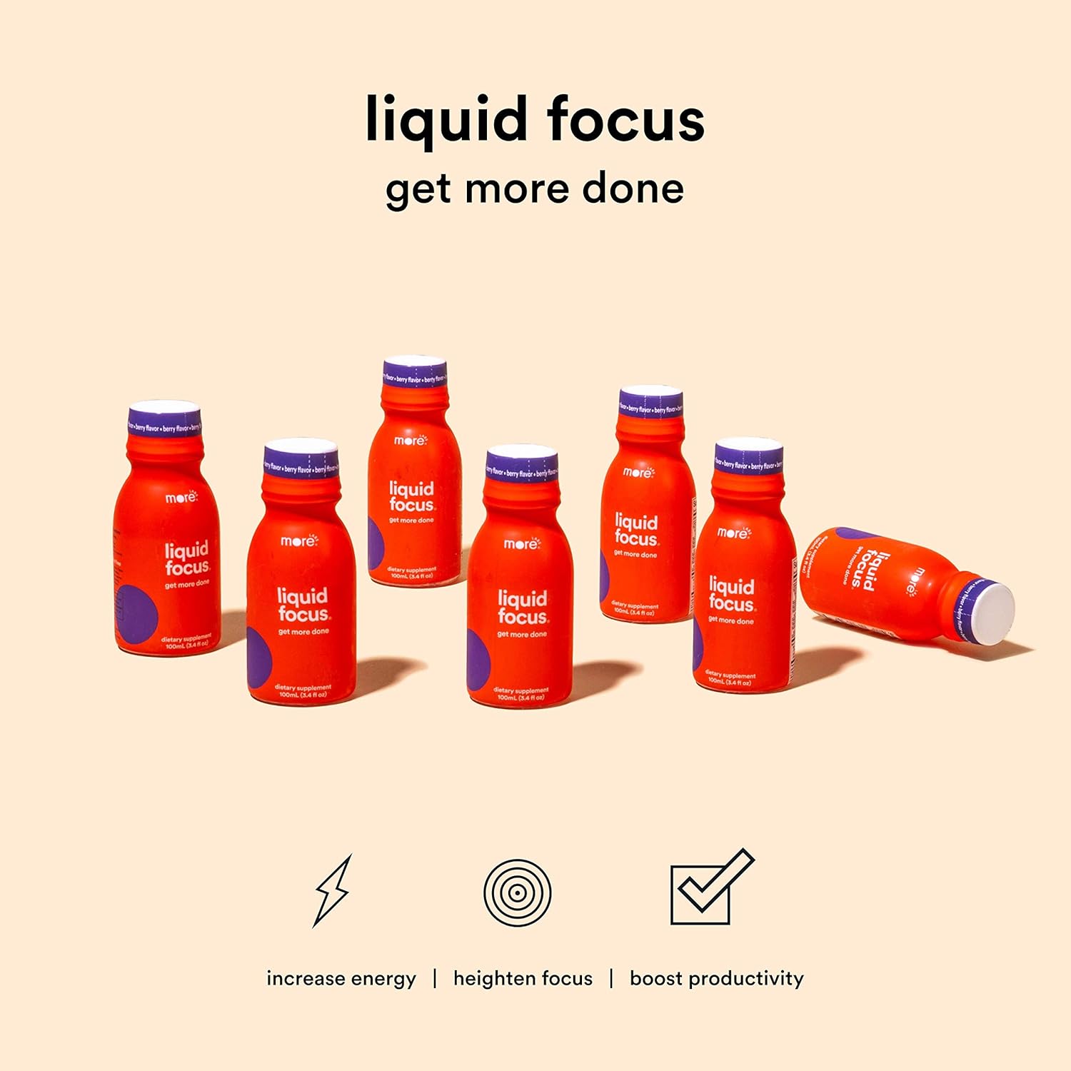 Liquid Focus by More Labs: Nootropic Energy Shot - Clinically-Proven Ingredients - Powerful Antioxidants & Adaptogenic Herbs - 150mg Caffeine - Berry Flavor - Vegan - Gluten Free (Pack of 8): Health & Personal Care