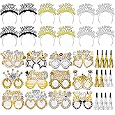 YVAINE 36 Pieces New Years Eve Party Supplies 2026 Happy New Year Decorations Include 12 Headband Tiaras 12 Noise Makers and 12 New Year Eyeglasses for New Year Party Decorations