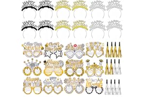 YVAINE 36 Pieces New Years Eve Party Supplies 2026 Happy New Year Decorations Include 12 Headband Tiaras 12 Noise Makers and 12 New Year Eyeglasses for New Year Party Decorations