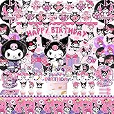 Cute Kawaii Birthday Supplies Party Decorations, Including Backdrop, Birthday Banner, Balloons, Tablecloth, Hanging Swirls, Cake Toppers, Forks, Plates and Napkins for Kawaii Party