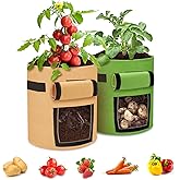 JUYIE 2-Pack 5 Gallon Potato Grow Bags, Garden Planting Bag with Reinforced Handle,Thickened Nonwoven Fabric Pots for Tomato, Potato Vegetable and Fruits