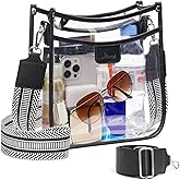 QOECI 3 Pockets Large Clear Bag for Stadium Events with 2 Long Straps Purse for Women Crossbody Bag Concert Stadium Approved | 3 Pockets, Large, Stadium Events, 2 Long Straps, Concert, Stadium Approved