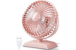 JZCreater USB Desk Fan, USB Fan Mini, 360 Rotation Desktop Fan with 3 Speed, Table Personal Cooling Fan, Quiet Mini Desk Fan, USB Powered, Small Fan for Home Office Bedroom Car Travel, Pink