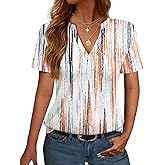NORACORA Women's V Neck Short Sleeve T Shirt Summer Casual Tops Loose Fit Basic Blouses Trendy Fashion for Work Daily Wear