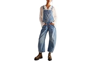 Ladyful Women's Denim Overall Casual Straight Wide Leg Bib Jeans Overall Adjustable Straps Denim Romper Stretch Jumpsuits