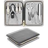 Manicure Set 8 in 1,Professional Pedicure kit,Stainless Steel Manicure Kit,Portable Travel Grooming Kit Nail Care Tools,Nail Clippers Pedicure Tools with Leather Travel Case(Dark Brown)
