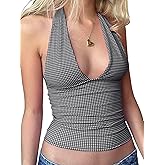 EMMIOL Halter Tops for Women Summer Crop Deep V Neck Blackless Tank Top Going Out Y2k Coquette Clothes