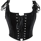 Vikodah Womens Bustier Corset Lace Boned-Top Mesh Tops Renaissance Fit Crop Waist Bodyshaper Gothic Jacquard Lingerie