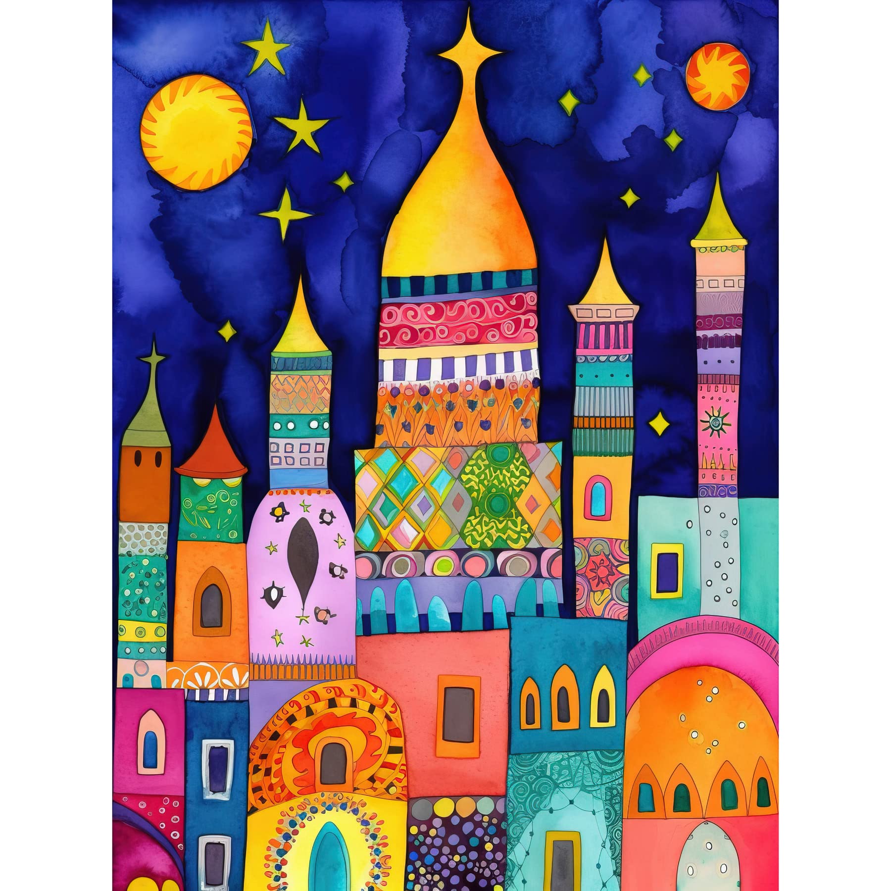 Artery8 Islamic Cityscape Moonlight Mosque Folk Art Unframed Wall Art Print Poster Home Decor Premium