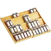 SpaceAid Bamboo Spice Drawer Organizer, (Need 3" Deep Drawer) Expandable 4 Tier Spices Rack for Cabinet, Kitchen Seasoning Storage Insert (Jars Not Included, From 12" to 23" Wide)