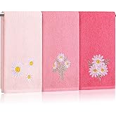 Tingjoo Daisy Floral Hand Towels Farmhouse Pink Daisy Bathroom Decor 14x29 Inch Embroidered Decorative Cute Summer Flowers Cotton Soft Absorbent Towels for Bathroom Kitchen