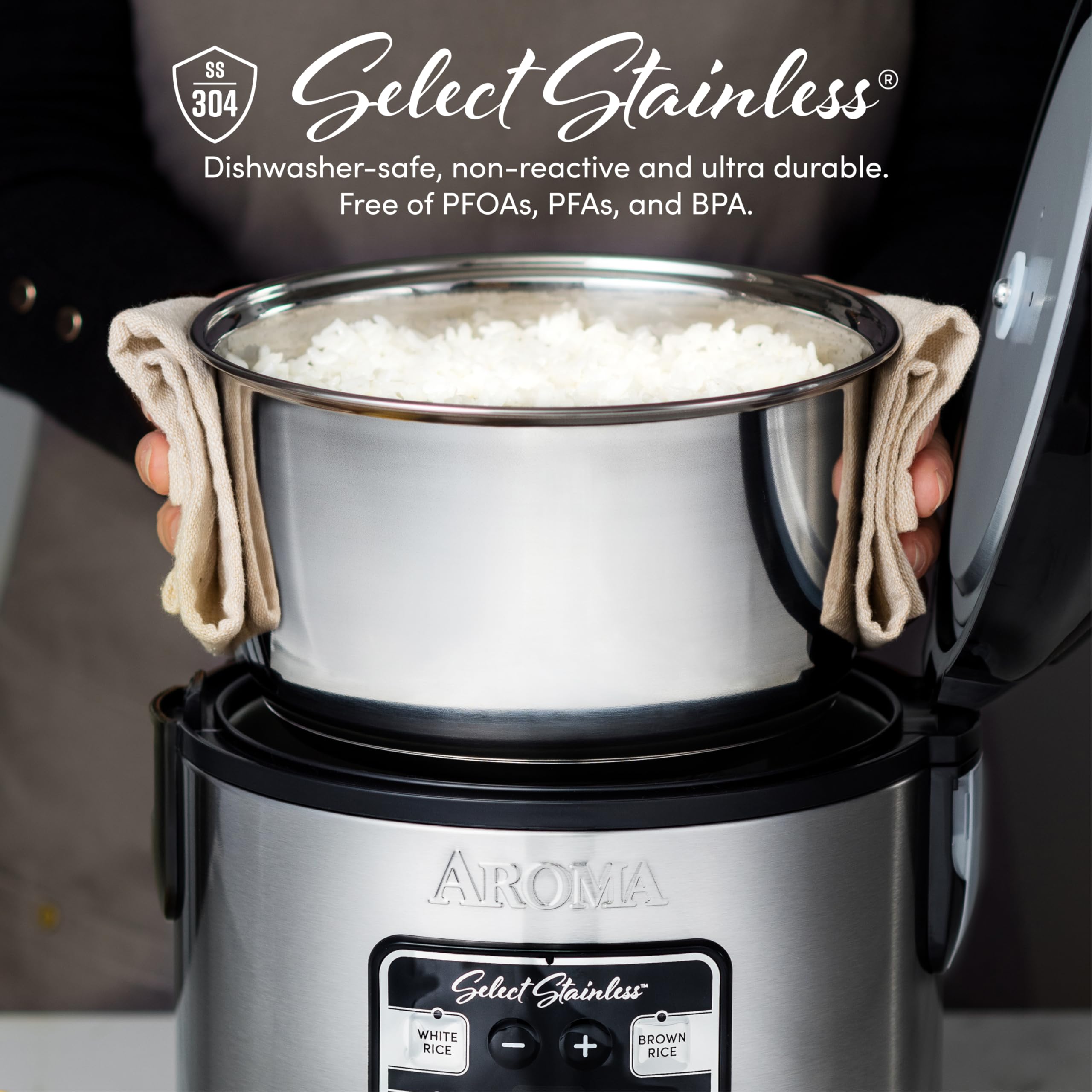 Aroma Housewares Select Stainless Digital Rice & Grain Multicooker, Rice Cooker 4 Cup uncooked, (ARC-914SBDS)