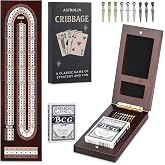 ASTROLIN Cribbage Board Game Set, Premium Wooden Board with Magnetic Lock and Built-in Storage, Deck of Cards &amp; 9 Metal Pegs, Fun 2&ndash;3 Player Travel Game for Adults and Family