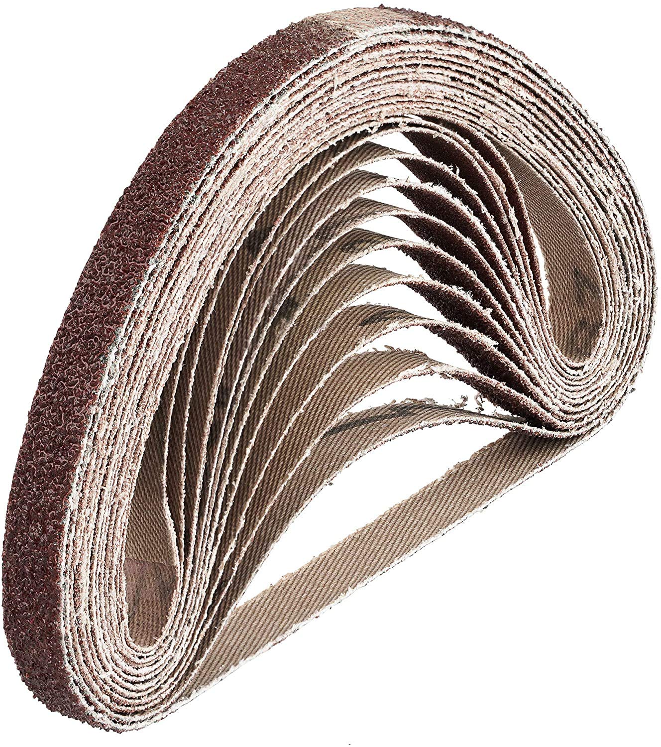 Fabric sanding belts, 48 pieces, 10 x 330 mm, 8 each of 40/60/80/120/180/240, compatible with belt files, sandpaper, sanding belt mix pack