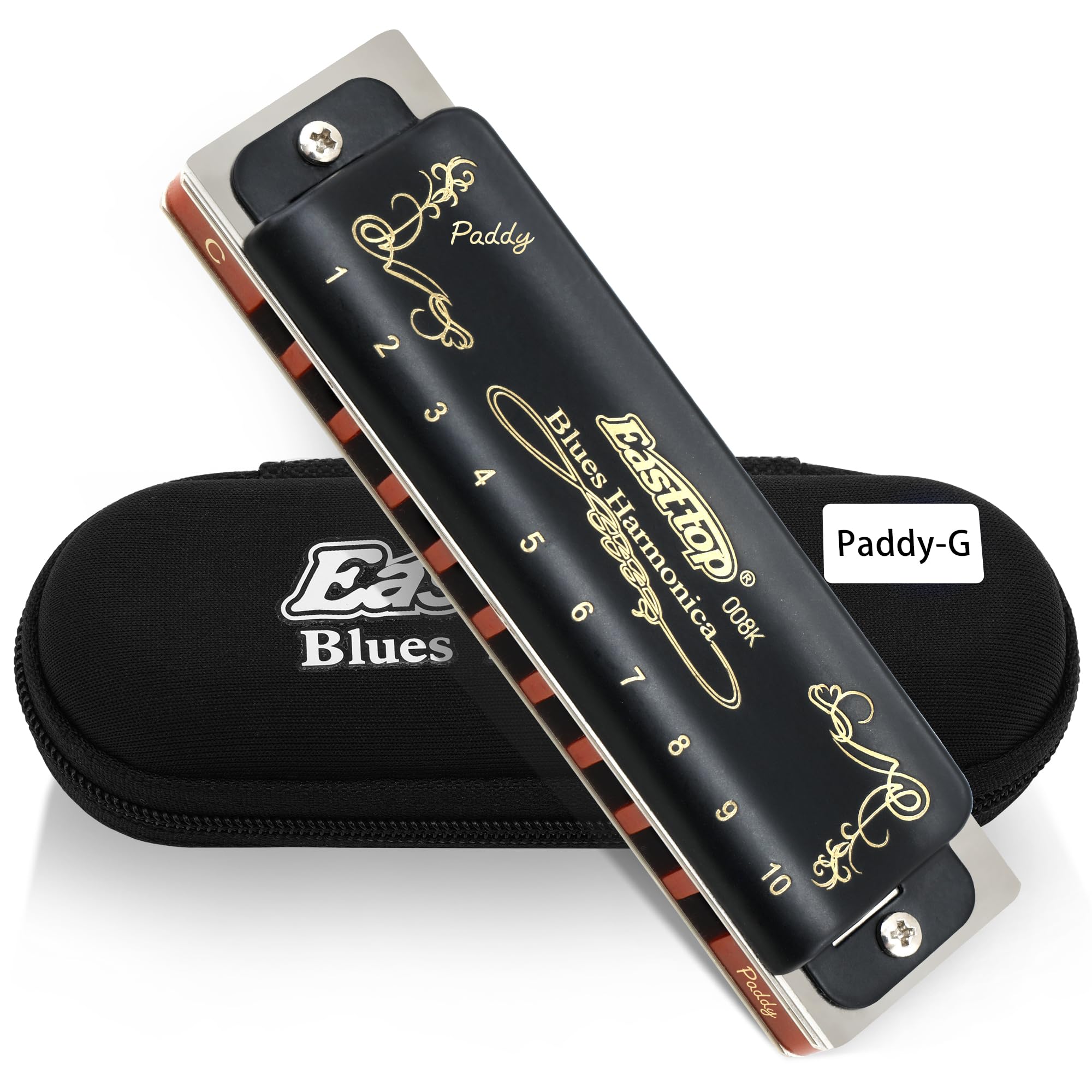 East top 10 Holes 20 Tones 008K Blues Professional Diatonic Blues Harmonica key of Paddy G, Harmonica for Adults, Professional Player and Students