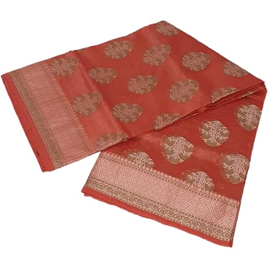 Nice Fashion BANARASI ORGANZA Streep Saree - PEACH/PINK Color With Blouse Piece