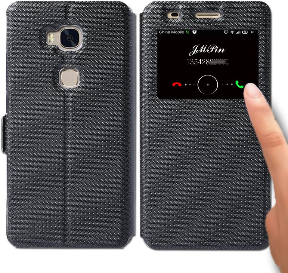 Huawei Honor 5X Case , JMPin [View Window] Flip Case Cover with Kickstand [Magnetic Closure] for Honor5x (Honor 5x black)