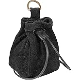 Mythrojan Medieval Drawstring Belt Pouch Medeival Suede Leather Bag Renaissance Waist Purse LARP Cosplay Costume Accessories Jewelry Coin Pouch - Black, 5" x 3.5" x 4"