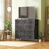 CAIYUN 9-Drawer Fabric Dresser with Wood Top Charcoal Black view 2