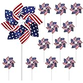 12 Pack 8 Inches American Flag Patriotic Pinwheels Windmill Wind Spinner for Yard Garden Lawn Fourth of July Independence Day Party Decorations