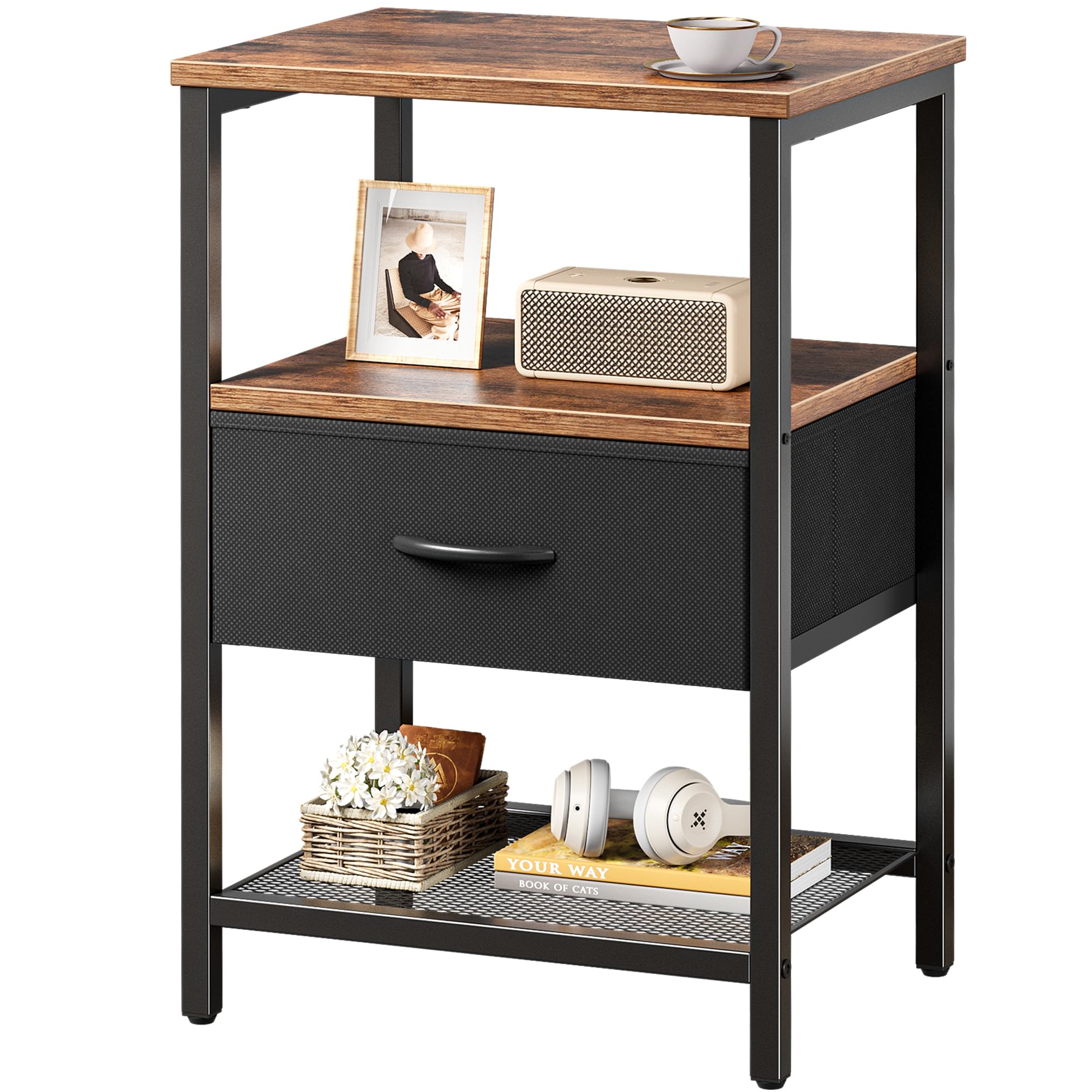 Huuger Night Stand with Fabric Drawer, Side Table