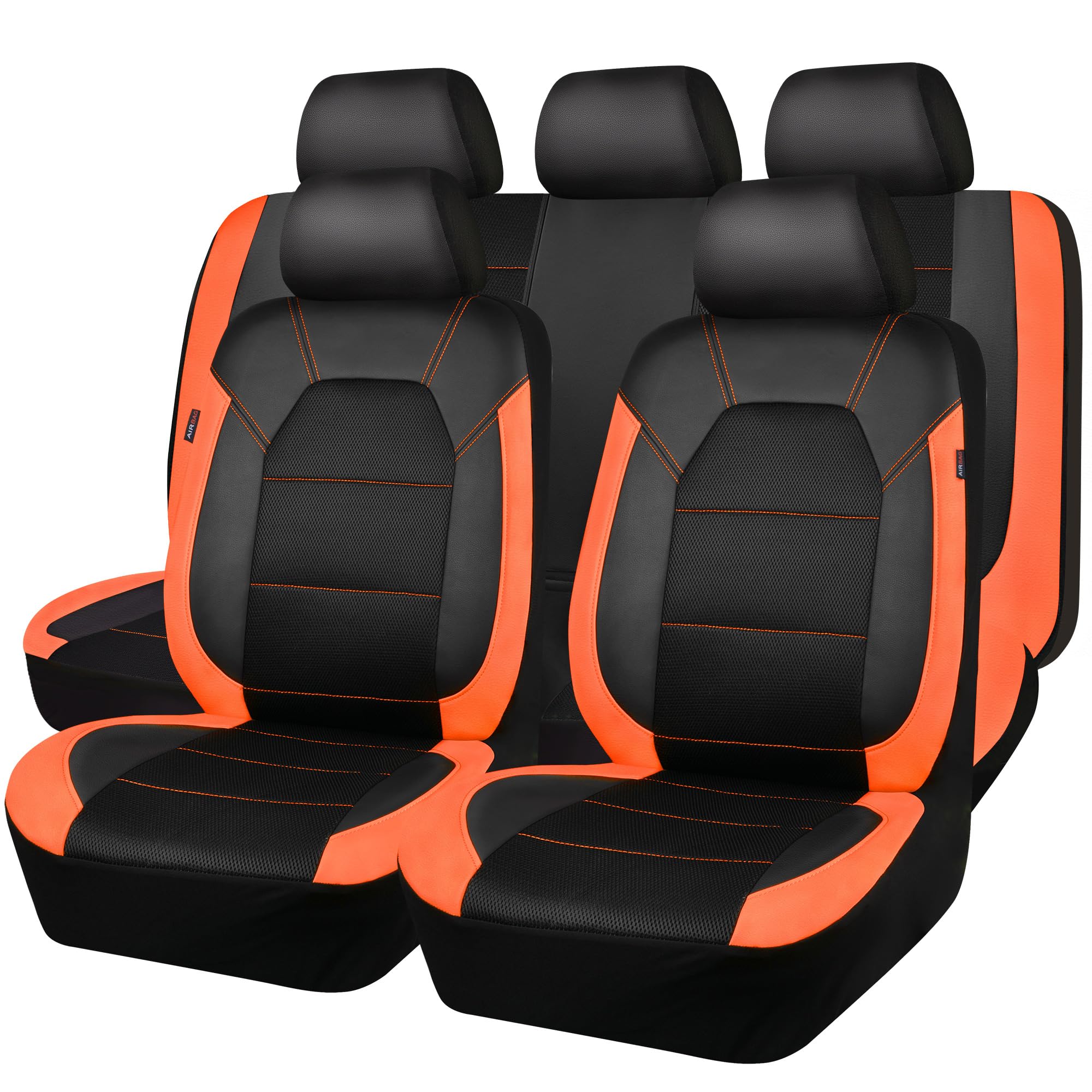 Photo 1 of CAR PASS Leather Seat Covers, Breathable Universal Car Seat Cover Full Set for Cute Women Girly,5mm Composite Sponge Inside,Airbag Compatible Fits Most Auto,SUVs,Trucks,Vans(Full Set,Black&Orange)