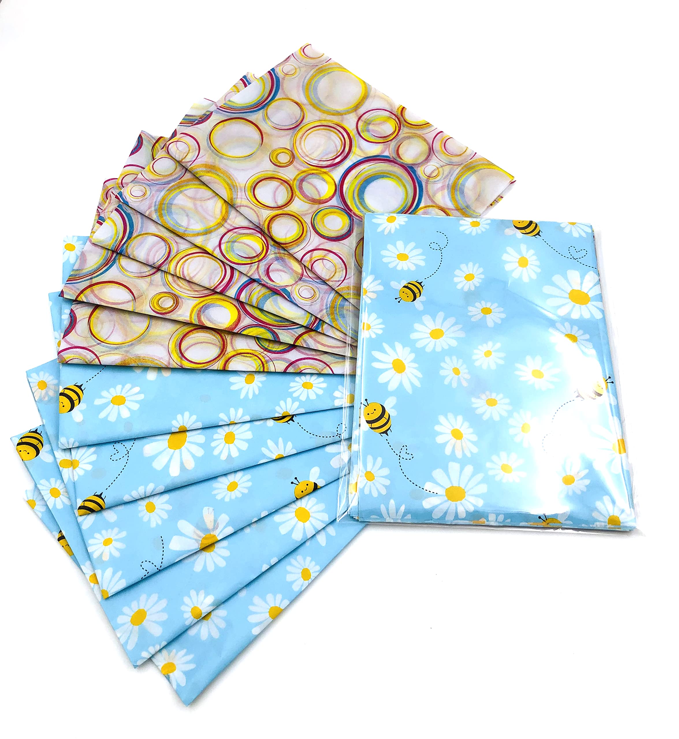 Pretty Bees and Bubbles Tissue Wrapping Paper Sheets (bright designs - bees and daisies - coloured bubbles) for wrapping gifts, hampers, decoupage and crafts - 10 sheets per pack (5 Bees, 5 Bubbles)
