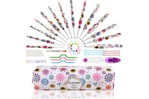 Looen Crochet Hooks Set, 14 Sizes 2.25mm(B)-10mm(N) Ergonomic Handle for Arthritic Hands, Soft Rubber Grip Knitting Needles Kit for Crochet Beginners, Knitting Enthusiasts(Purple)