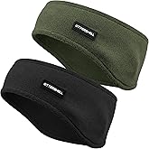OTTERSHELL Fleece Ear Warmer Headband for Women and Men, Black Winter Running Headband, Cold Weather Ear Warmers for Ski, Cycling. (Black & Army green, One Size)