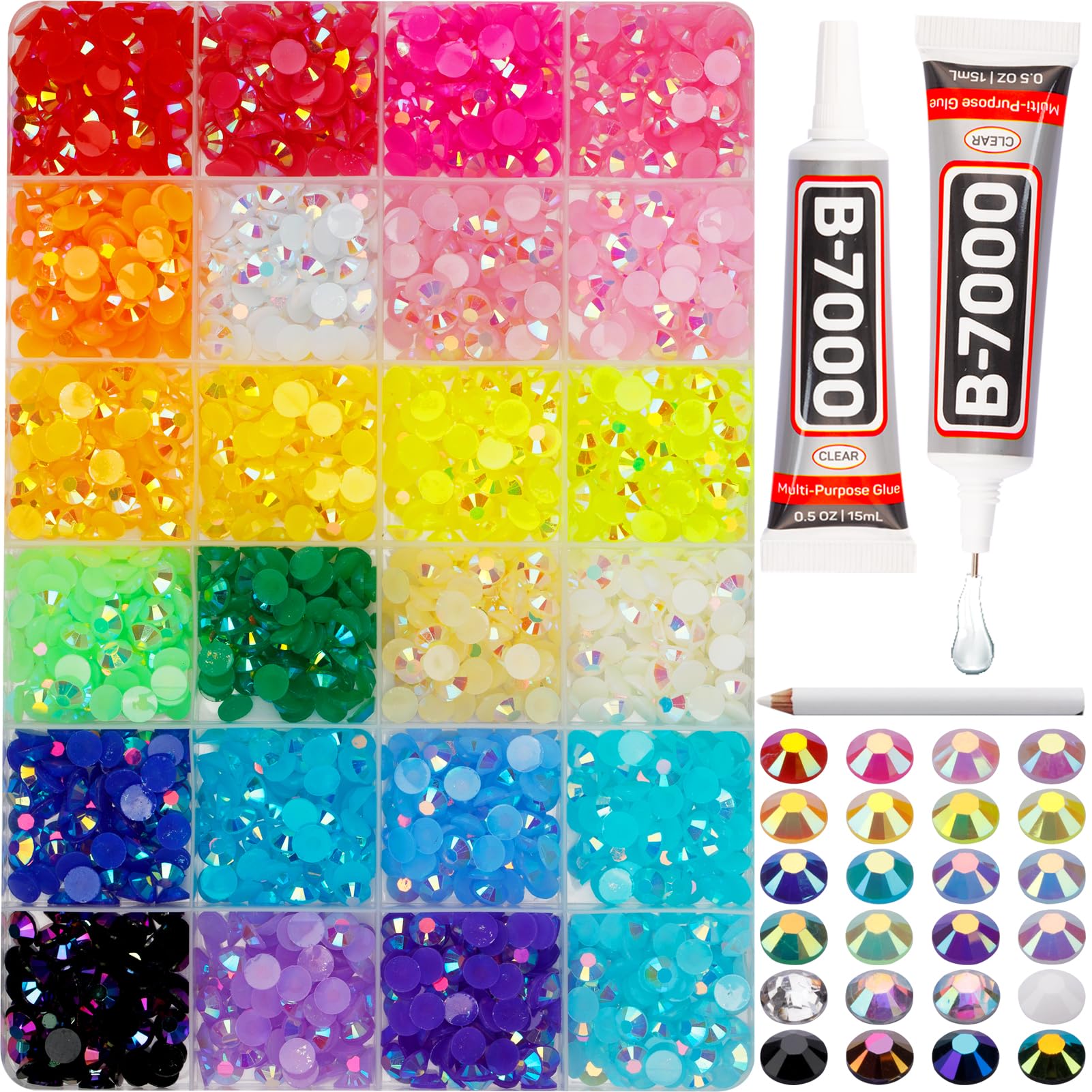 Photo 1 of 2000Pcs 6mm Rhinestones for Bedazzling, Bedazzler Kit with Rhinestones and Tools, Flatback Resin Jelly AB Colorful Rainbow Crystals Gems Set with Glue for Nail Art Crafting Clothes Crafts