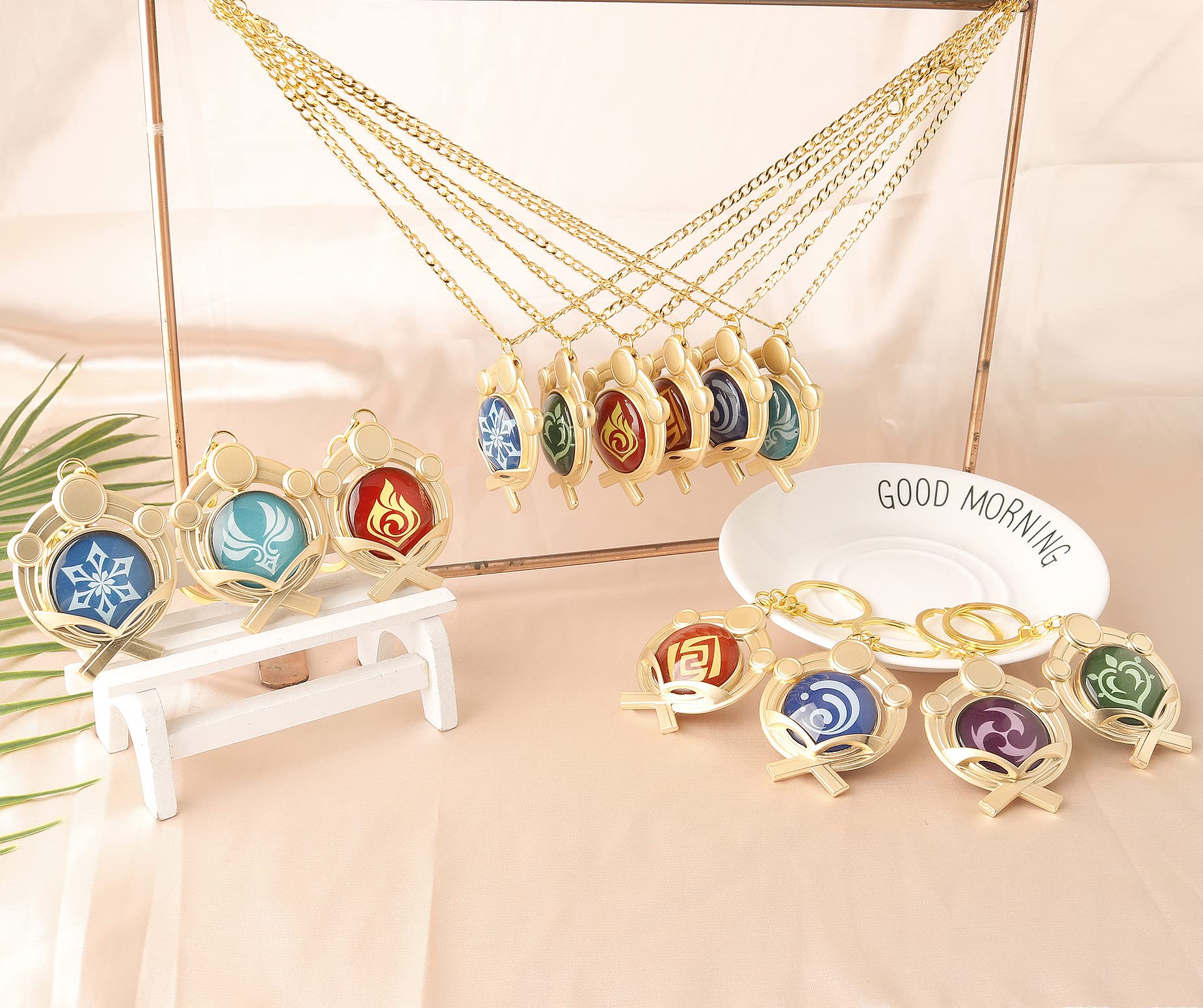 DS Impact Luminous Necklace Gold Mondstadt and Liyue Inazuma Vision Chain Pendant Necklaces Character Cosplay Game Figure Costume Accessories Eye of God Gift box packaging-Dendro 7