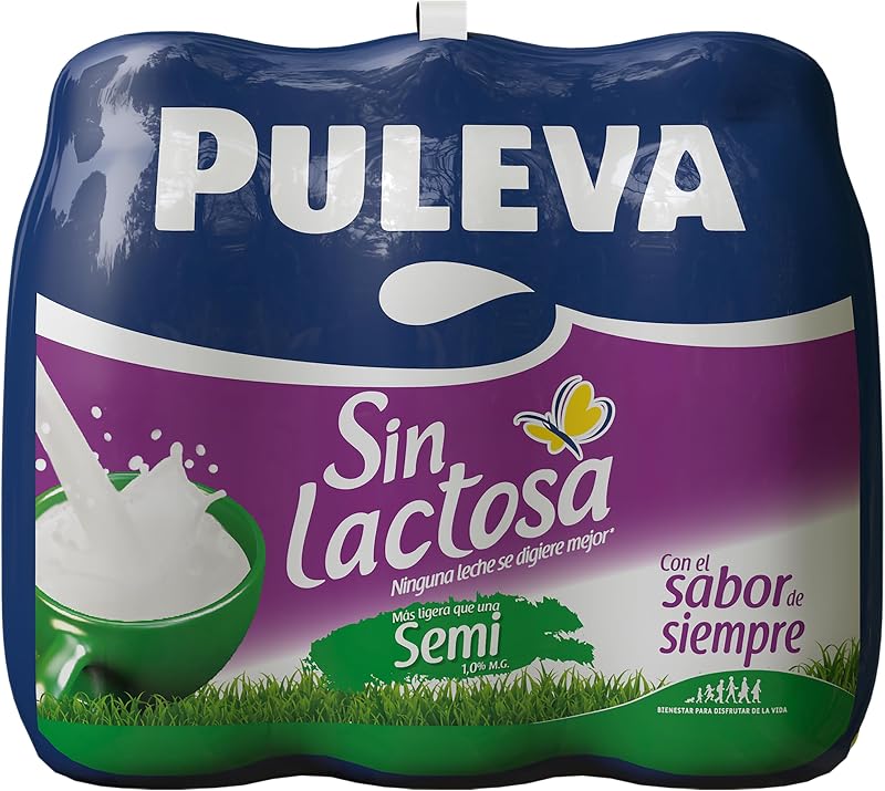 Puleva Leite Semidesnatado Sem Lactose 1% M.G garrafa 1L - Pack 6 unidades