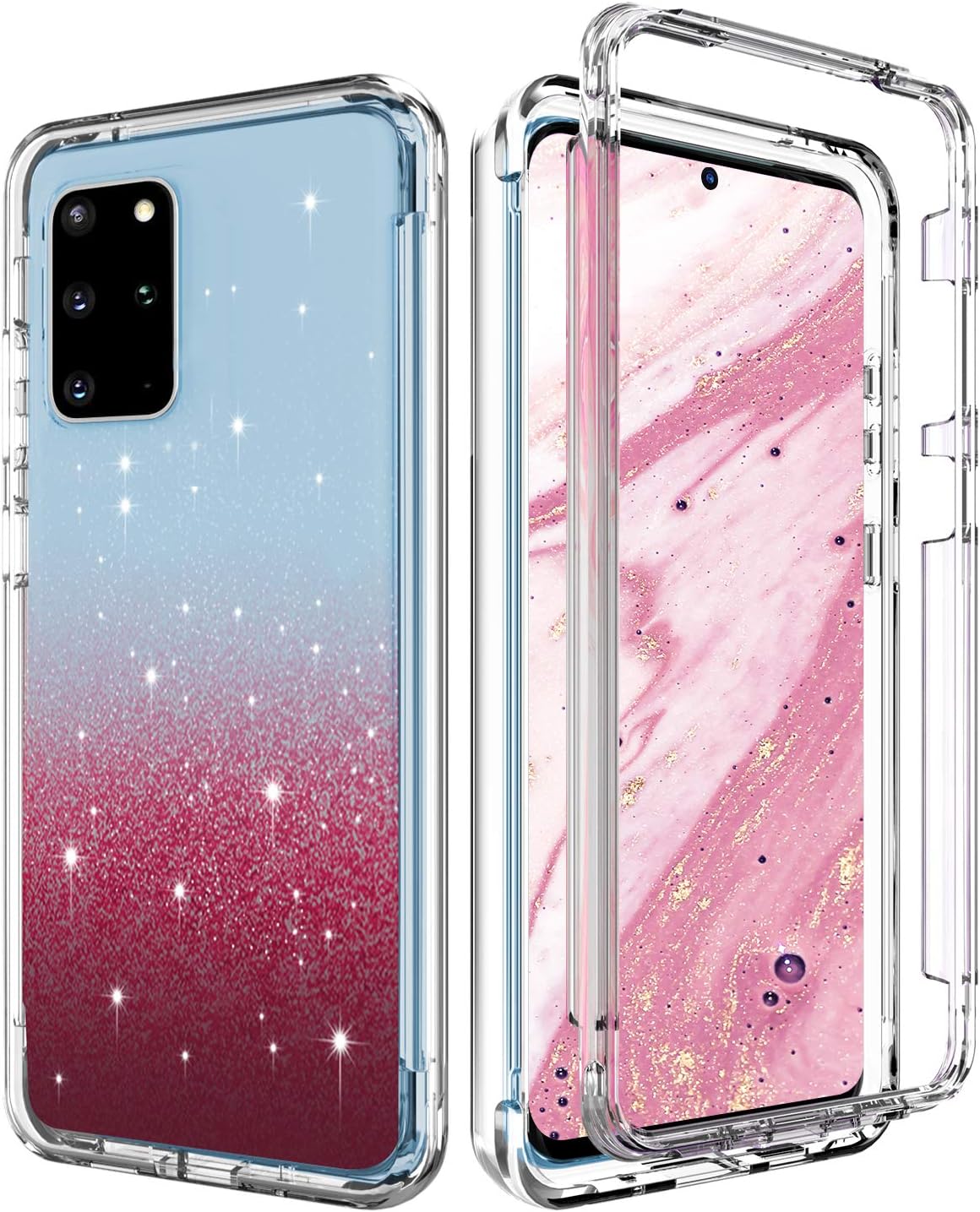 Casy Mall Case for Galaxy S20 Plus, Stylish Glitter Protective Clear Case with Front PC Frame(Without Built-in Screen Protector) for Samsung Galaxy S20 Plus 2020 Release