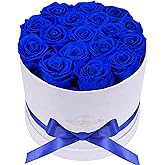 Prifroti 17 Flowers in a Luxury Suede Box, Birthday Gifts for Women, Preserved Flowers, Mothers Day Roses Gift for Mom, Royal Blue