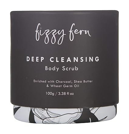 Fizzy Fern Deep Cleansing Charcoal Body Scrub With Charcoal, Shea Butter and Wheatgerm Oil, Sulfate & Paraben Free, 100 g
