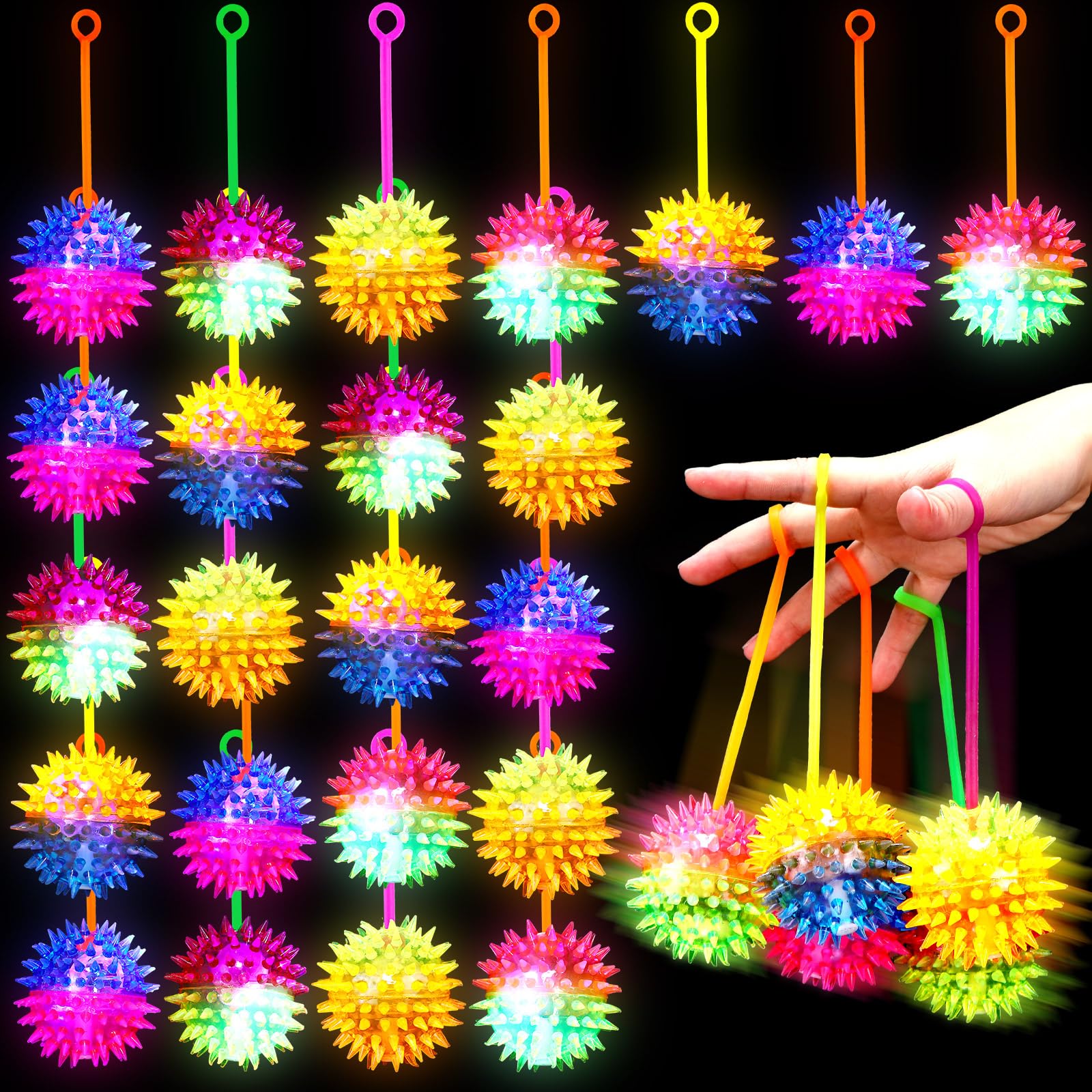 Photo 1 of Wettarn 24 Pcs 2.6 Inch Bouncy Light up Ball for Kids LED Flashing Spiky Sensory Stress Balls Fidget Sensory Glow Toys Carnival Prizes Bulk School Halloween Christmas Party Favor(Massage Ball)