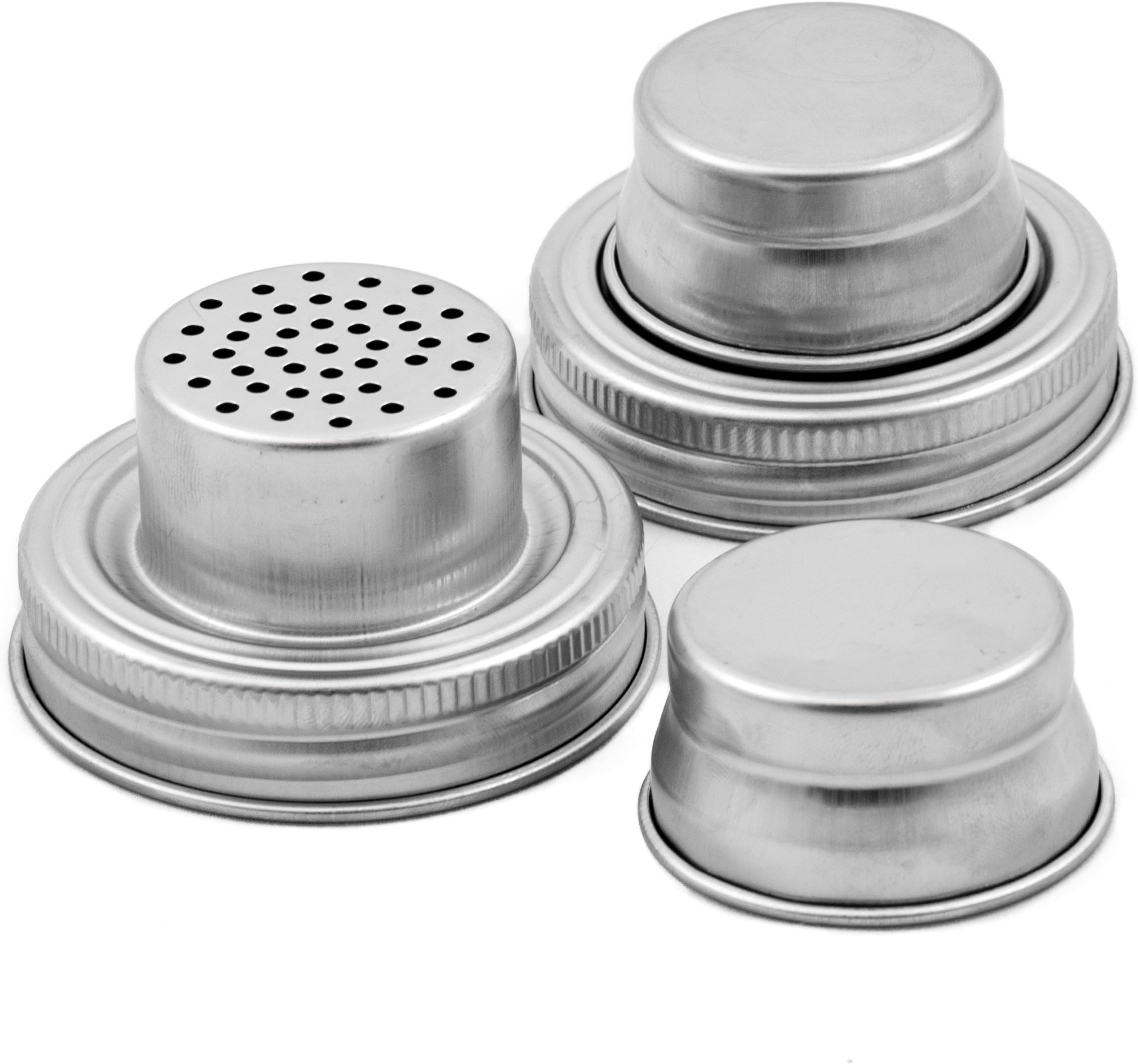 Mason Jar Shaker Lids - 2 Pack - Awesome to Shake Cocktails or Your Best Dry Rub - Mix Spices, Dredge Flour, Sugar & More - Fits Any Regular Mouth Canning Jar - Durable, Rust Proof Stainless Steel