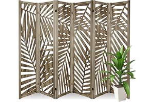 ECOMEX 6 Panel Cutout Room Divider Fully Assembled 5.6Ft Wooden Room Divider and Folding Screens, Carved Room Divider Screen Wall Partition for Home Office Restaurant Bedroom, Wood Brown