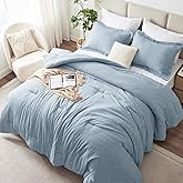 CozyLux Full Size Comforter Set - 3 Pieces Blue Soft Luxury Cationic Dyeing Bedding Comforter for All Season, Breathable Lightweight Fluffy Bed Set with 1 Comforter and 2 Pillow Shams