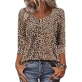 Zeagoo 3/4 Length Sleeve Womens Tops Dressy Casual 2026 V Neck T Shirts Blouses Floral Summer Business Work Basic Tees